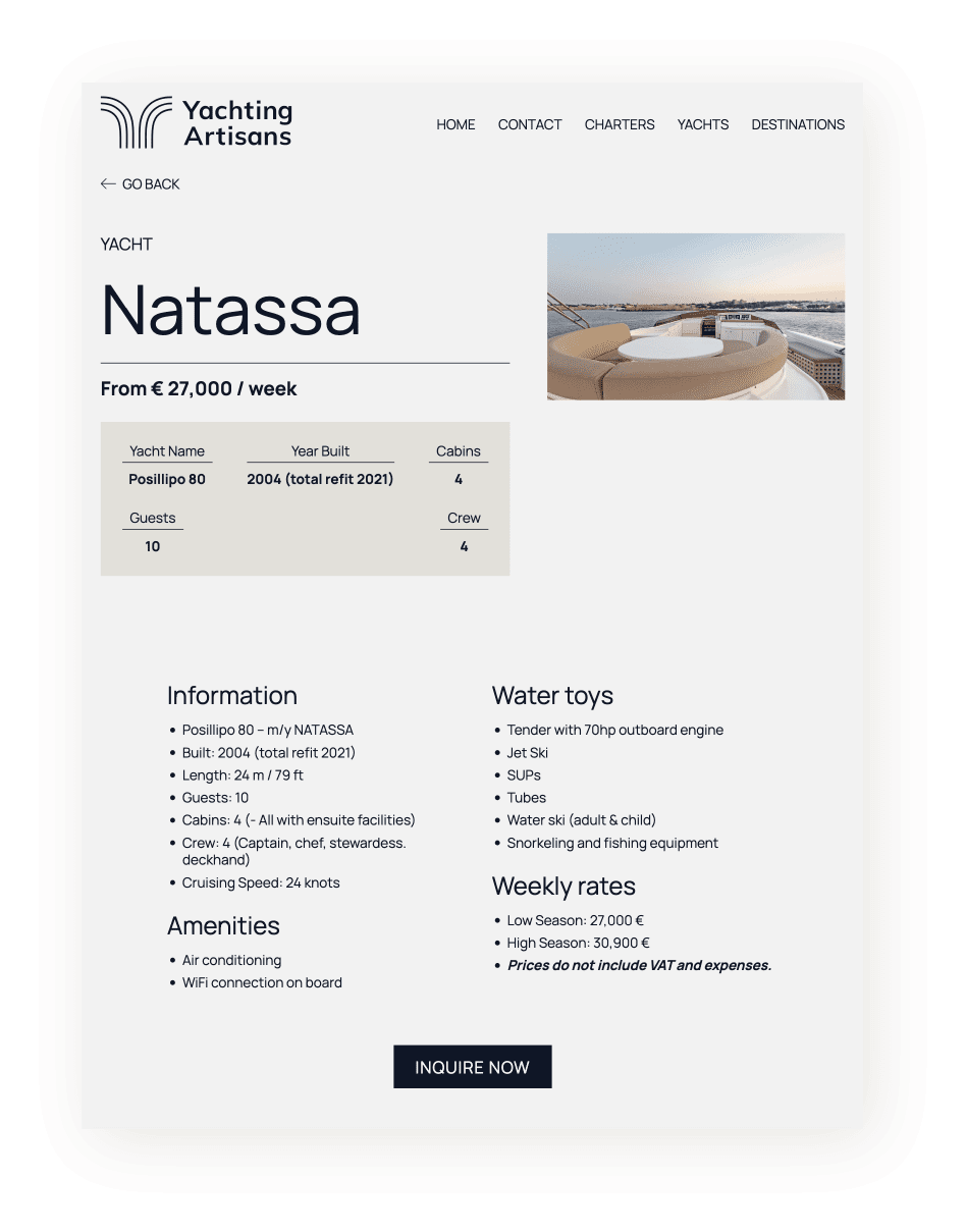 website for yachting agency